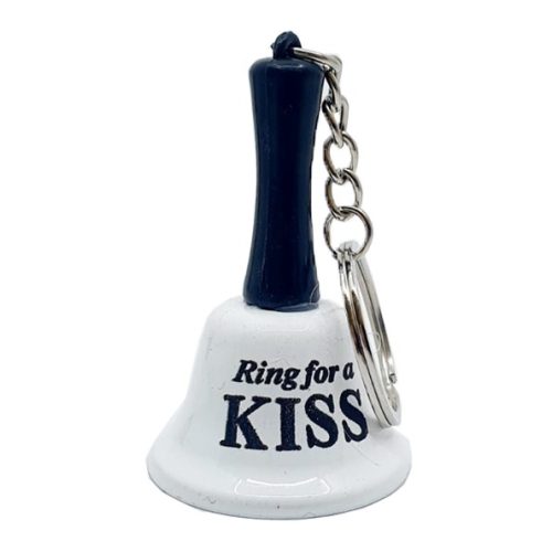 Breloc clopotel metalic, "Ring for a kiss", alb