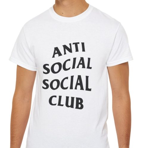 Tricou personalizat alb, copii/adulti, design Anti Social Social Club, modal, diverse marimi