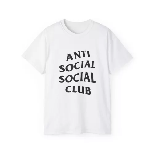Tricou personalizat alb, copii/adulti, design Anti Social Social Club, modal, diverse marimi