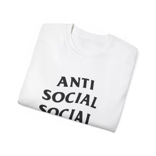Tricou personalizat alb, copii/adulti, design Anti Social Social Club, modal, diverse marimi
