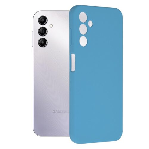 Husa Samsung Galaxy A14 5G, Luxury Silicone, protectie camera, catifea in interior, albastru deschis