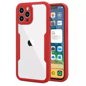   Husa Apple iPhone 12, Luxury 360° (fata + spate), protectie camere, rosu cu spate transparent