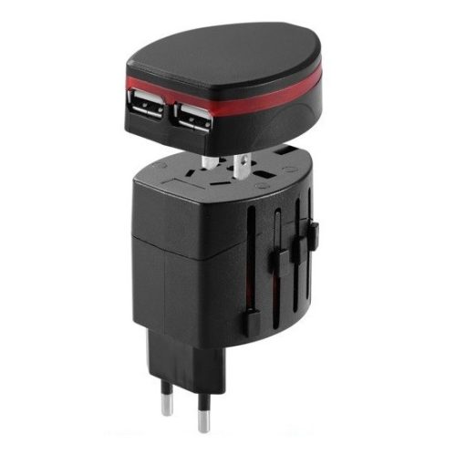 Adaptor priza universal UK, US/CN, AUS/NZ, EU cu 2 x USB 1A, negru