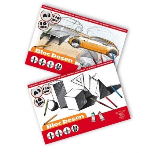 Bloc de desen A3 Pigna, Coli nelipite, 16 file, 110g/mp