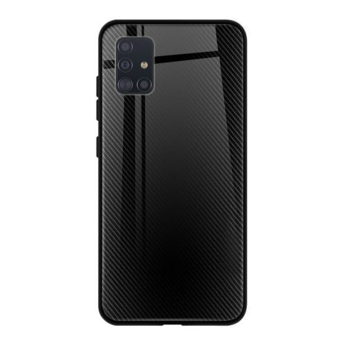 Husa Carbon Glass pentru Samsung Galaxy A10, sticla si silicon, negru