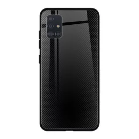   Husa Carbon Glass pentru Samsung Galaxy A41, sticla si silicon, negru