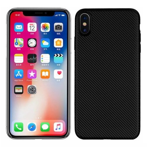 Husa de protectie Carbon Case pentru Apple iPhone X/XS, TPU moale cu aspect carbon, negru