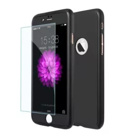   Husă Full Cover 360° pentru Apple Iphone 6 Plus/6S Plus (față + spate + sticlă), neagră