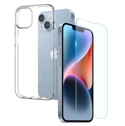 Set folie si husa Apple iPhone 11, sticla transparenta si TPU transparent 2 mm