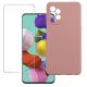 Set folie si husa Samsung Galaxy A20e, sticla transparenta si Matt TPU, roz pal