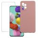 Set folie si husa Samsung Galaxy A20e, sticla transparenta si Matt TPU, roz pal