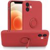 Husa Apple iPhone 12, Ring Silicone, suport sustinere rotativ, catifea in interior, rosie