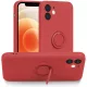 Husa Apple iPhone 12, Ring Silicone, suport sustinere rotativ, catifea in interior, rosie