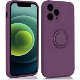   Husa Apple iPhone 12, Ring Silicone, suport sustinere rotativ, catifea in interior, mov