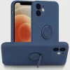 Husa Apple iPhone 12, Ring Silicone, suport sustinere rotativ, catifea in interior, albastru navi