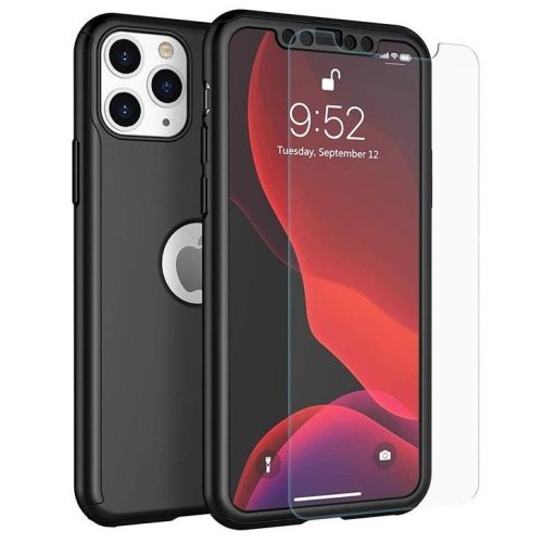 Husă Full Cover 360° pentru Apple iPhone 12 Pro Max (față + spate + sticlă), neagră