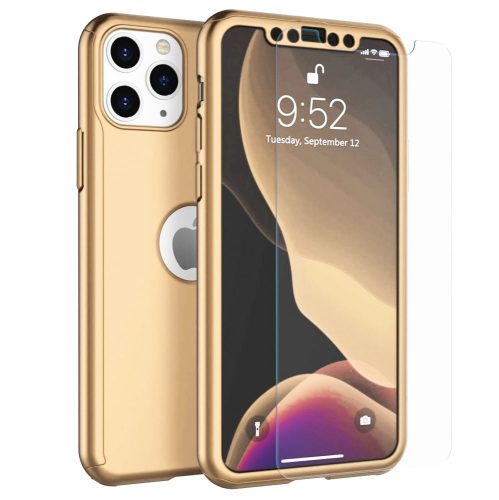 Husă Full Cover 360° pentru Apple iPhone 12 / 12 Pro (față + spate + sticlă), aurie