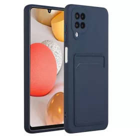   Husa protectie Card Case pentru Samsung Galaxy A12, buzunar pentru carduri/cartele, albastru inchis
