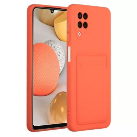   Husa Samsung Galaxy A12, Card Case, suport pentru carduri/cartele, portocalie
