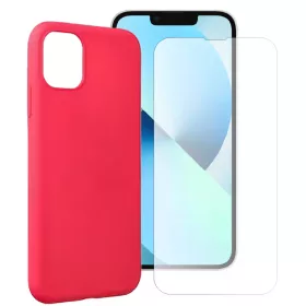   Set folie si husa Apple iPhone 11 Pro, sticla transparenta si Matt TPU, rosie