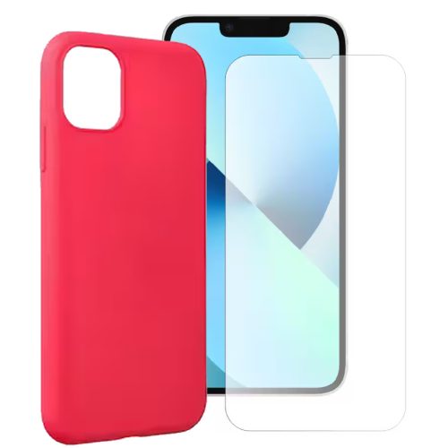 Set folie si husa Apple iPhone 11 Pro, sticla transparenta si Matt TPU, rosie