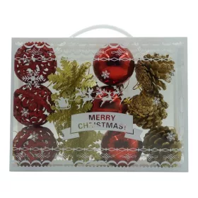   Set de 12 ornamente de brad, flippy, de tip glob, rosu/auriu, din plastic, cu finisaj sclipitor