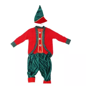   Costum Craciun, Spiridus, rosu-verde, 7 - 9 ani, 3 piese, catifea