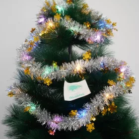   Beteala Craciun cu LED, 2 m x 5 cm, PVC, alimentare baterii, model cu fulgi aurii, argintie