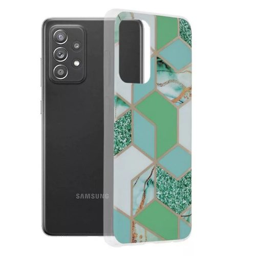 Husa protectie Samsung Galaxy A72, Marble Series, verde/auriu