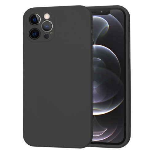 Husa Apple iPhone 12 Pro, Luxury Silicone, catifea in interior, protectie camere, negru
