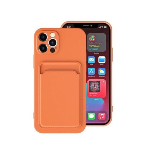 Husa protectie cu suport card compatibila cu Apple iPhone 12 Pro Portocaliu