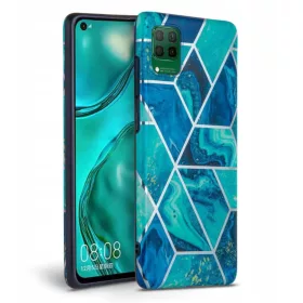 Husa protectie Huawei P40 Lite E, Marble Mosaic, albastra