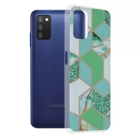   Husa protectie Samsung Galaxy A02s, Marble Series, verde/auriu