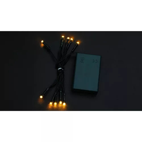 Instalatie de Craciun cu baterii tip liniar, 2 jocuri de lumini, fir verde 1 m 10 LED -uri, alb cald