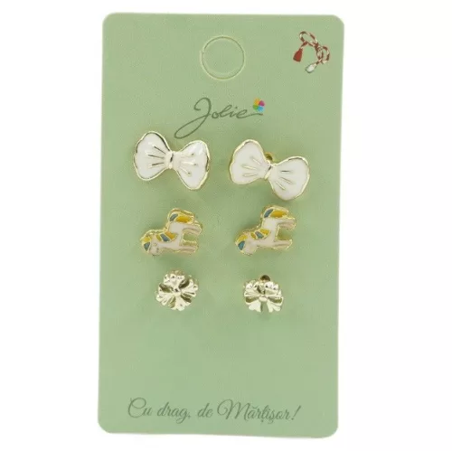 Set 3 perechi cercei, colectia Jolie - Fundita, Unicorn, Floare