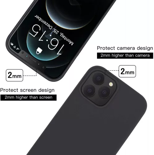 Husa Apple iPhone 13, Luxury Silicone, catifea in interior, protectie camere, negru