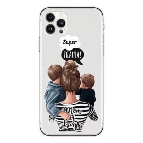 Husa Apple iPhone 13 Pro Max, Printed Glass, sticla + TPU, model Super Mom