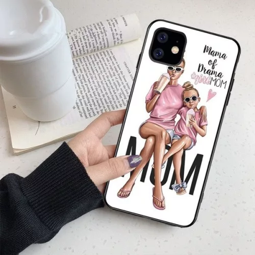 Husa Apple iPhone 13 Pro, Printed Glass, sticla + TPU, model Mama of Drama