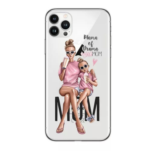 Husa Apple iPhone 13 Pro Max, Printed Glass, sticla + TPU, model Mama of Drama