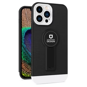   Husa Apple iPhone 12 Pro Max, Armor Design, functie stand, insertie metalica pentru suport auto magnetic, negru/alb