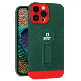   Husa Apple iPhone 13 Pro, Armor Design, functie stand, insertie metalica pentru suport auto magnetic, verde/rosu