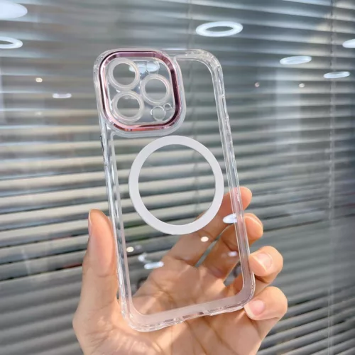 Husa de protectie Apple iPhone 12, MagSafe, protectie camere roz, transparenta