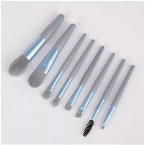 Mini set portabil 8 pensule de machiaj, albastru/gri