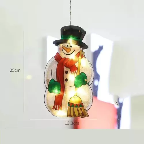 Decoratiune de Craciun pentru fereastra, om de zapada, cu LED-uri, 26 cm, alb cald