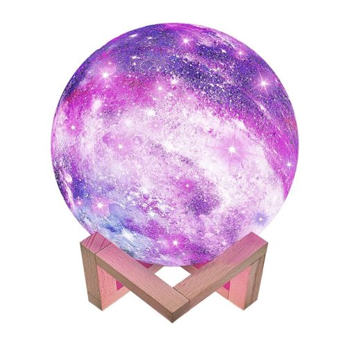 Lampa de veghe in forma de luna cu stele 3D Moon Light, alimentare baterii, stand din lemn inclus, 10 cm