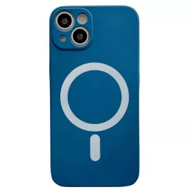   Husa Apple iPhone 13, Magsafe Silicone, protectie camera, microfibra, albastru inchis