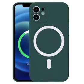   Husa Apple iPhone 13, Magsafe Silicone, protectie camera, microfibra, verde inchis