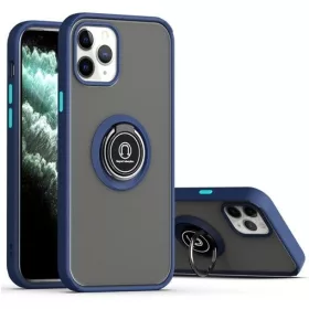   Husa protectie Apple iPhone 11, Metal Bracket, antisoc, inel sustinere, prindere magnetica, margini albastre