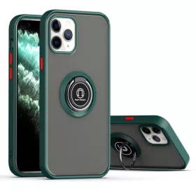   Husa protectie Apple iPhone 14 Metal Bracket, antisoc, inel sustinere, prindere magnetica, margini verzi