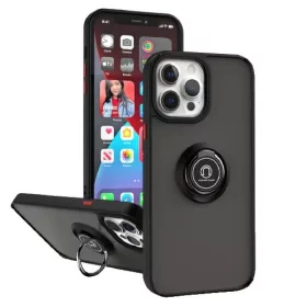   Husa protectie Apple iPhone 14 Pro Max, Metal Bracket, antisoc, inel sustinere, prindere magnetica, margini negre